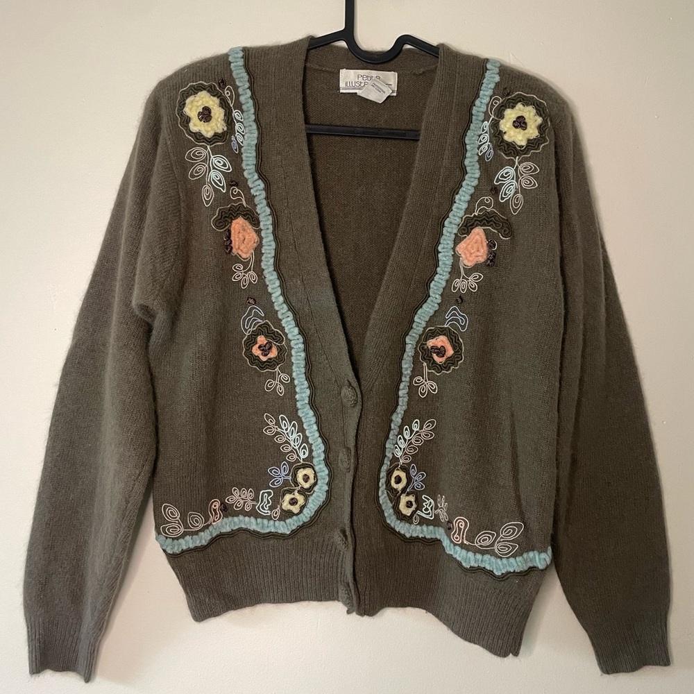 Brown & Floral Embroidered Cardigan